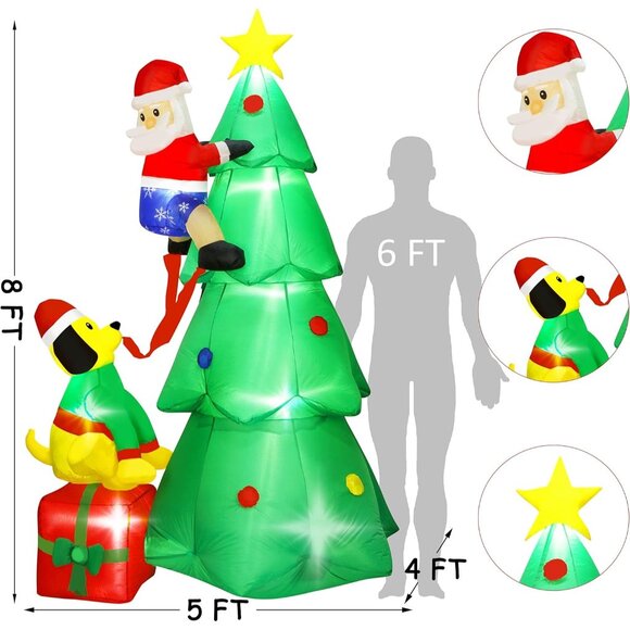 🆕8ft Christmas Inflatables Tree with Santa Claus Dog Outdoor Decorations - Picture 4 of 8